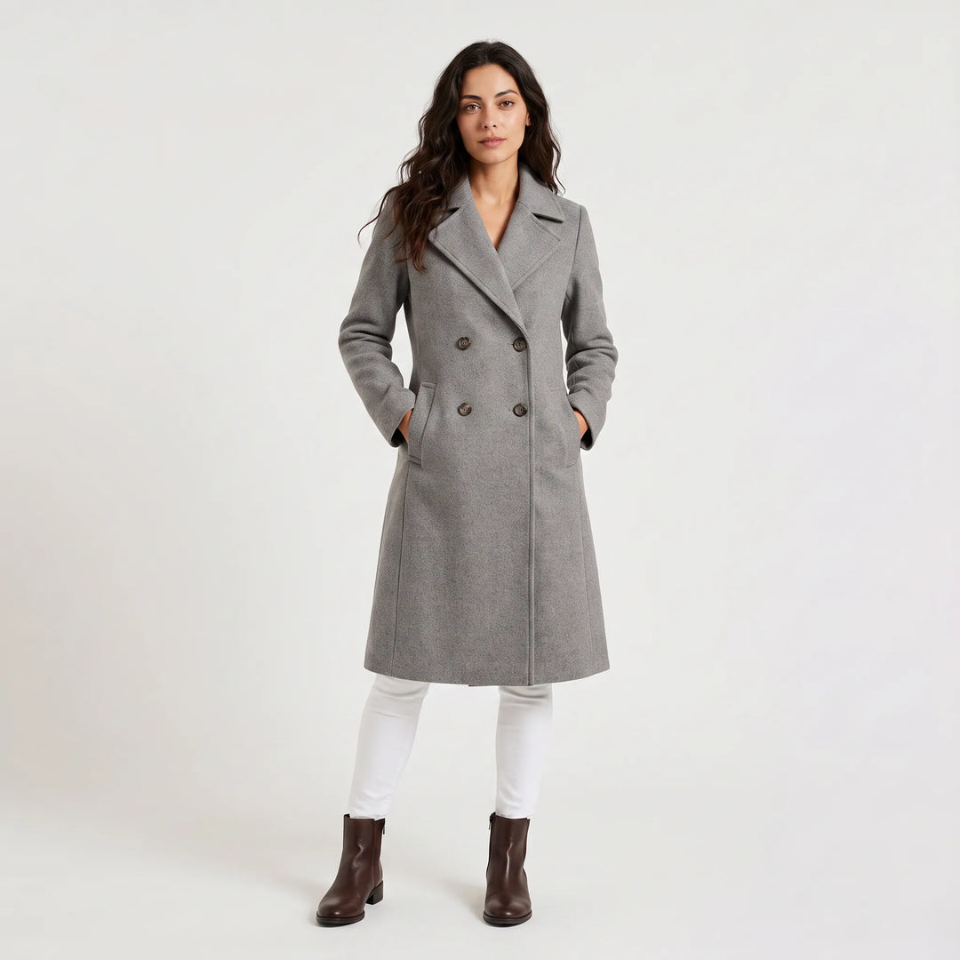 Manteau Long Croisé Élégant – Gris