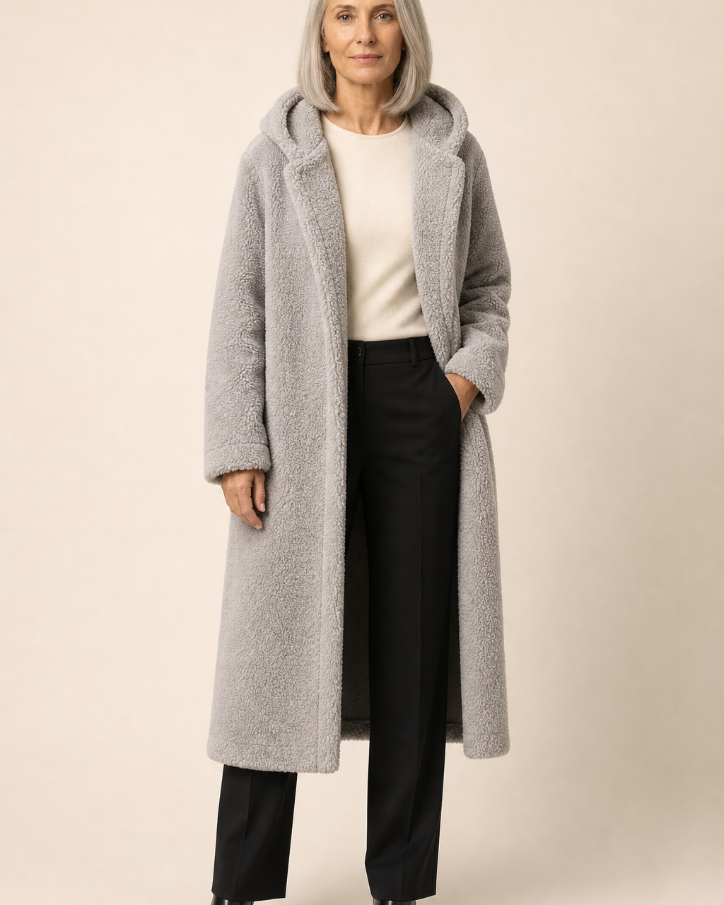 Manteau long douillet à capuche