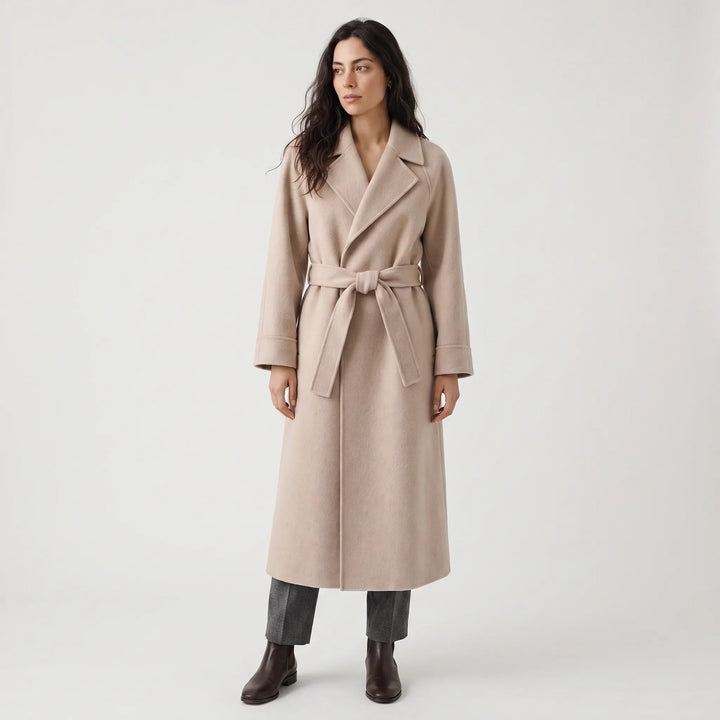 Manteau long élégant à nouer – Beige