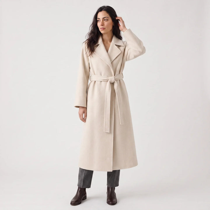 Manteau long élégant à nouer – Blanc