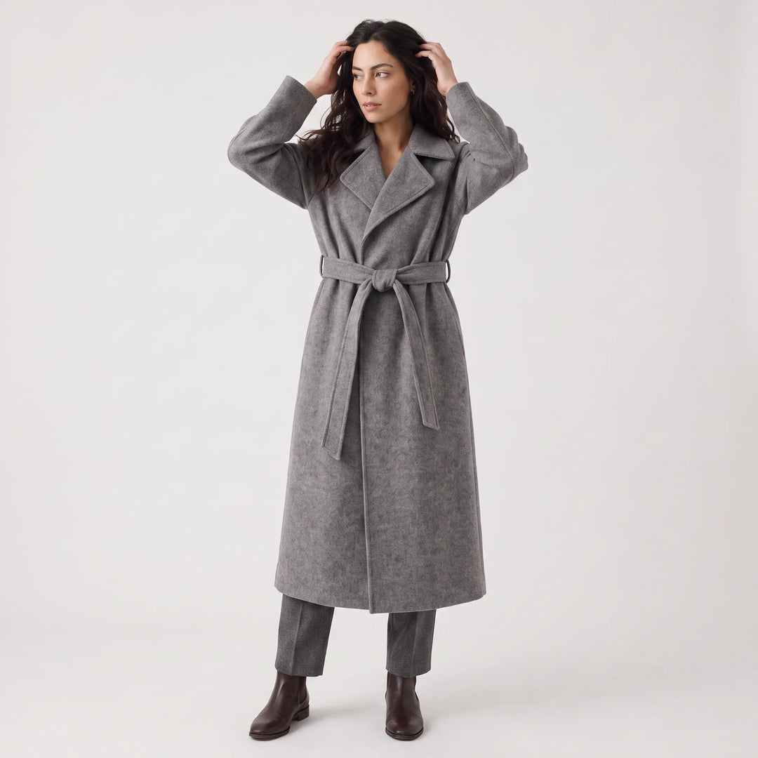 Manteau long élégant à nouer – Gris