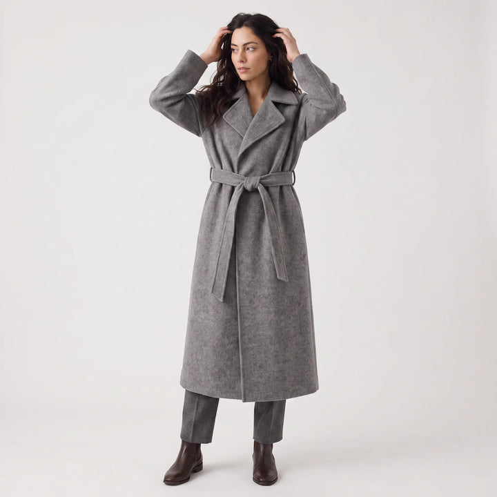 Manteau long élégant à nouer – Gris