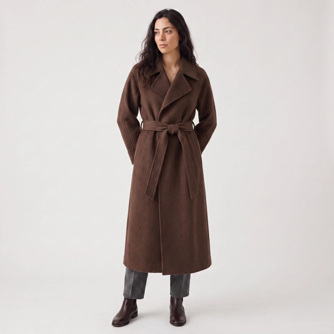 Manteau long élégant à nouer – Marron