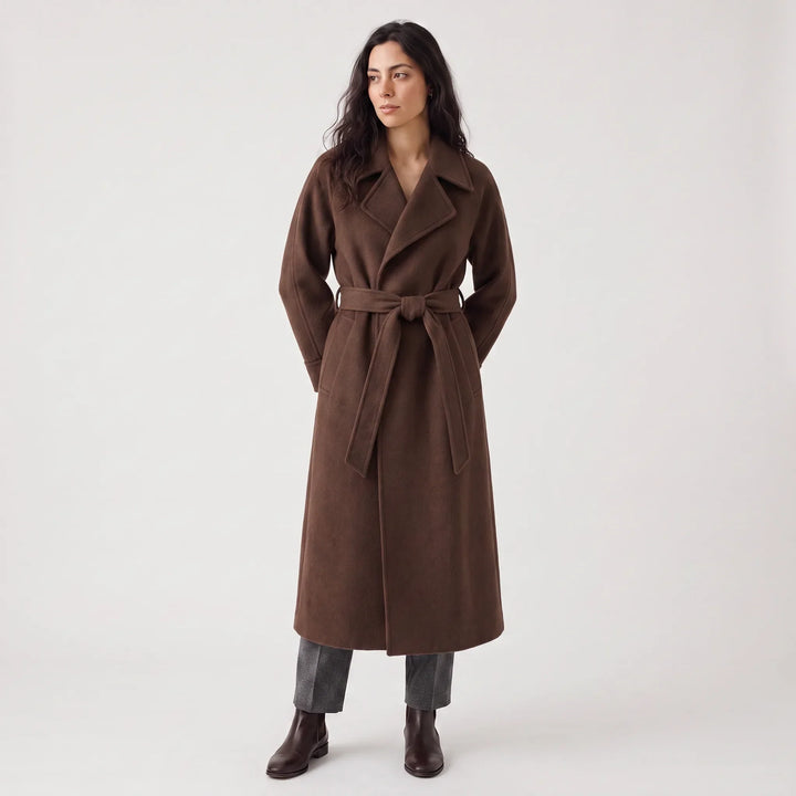 Manteau long élégant à nouer – Marron