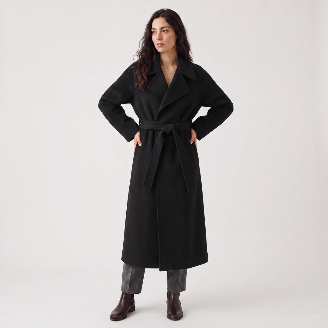 Manteau long élégant à nouer – Noir