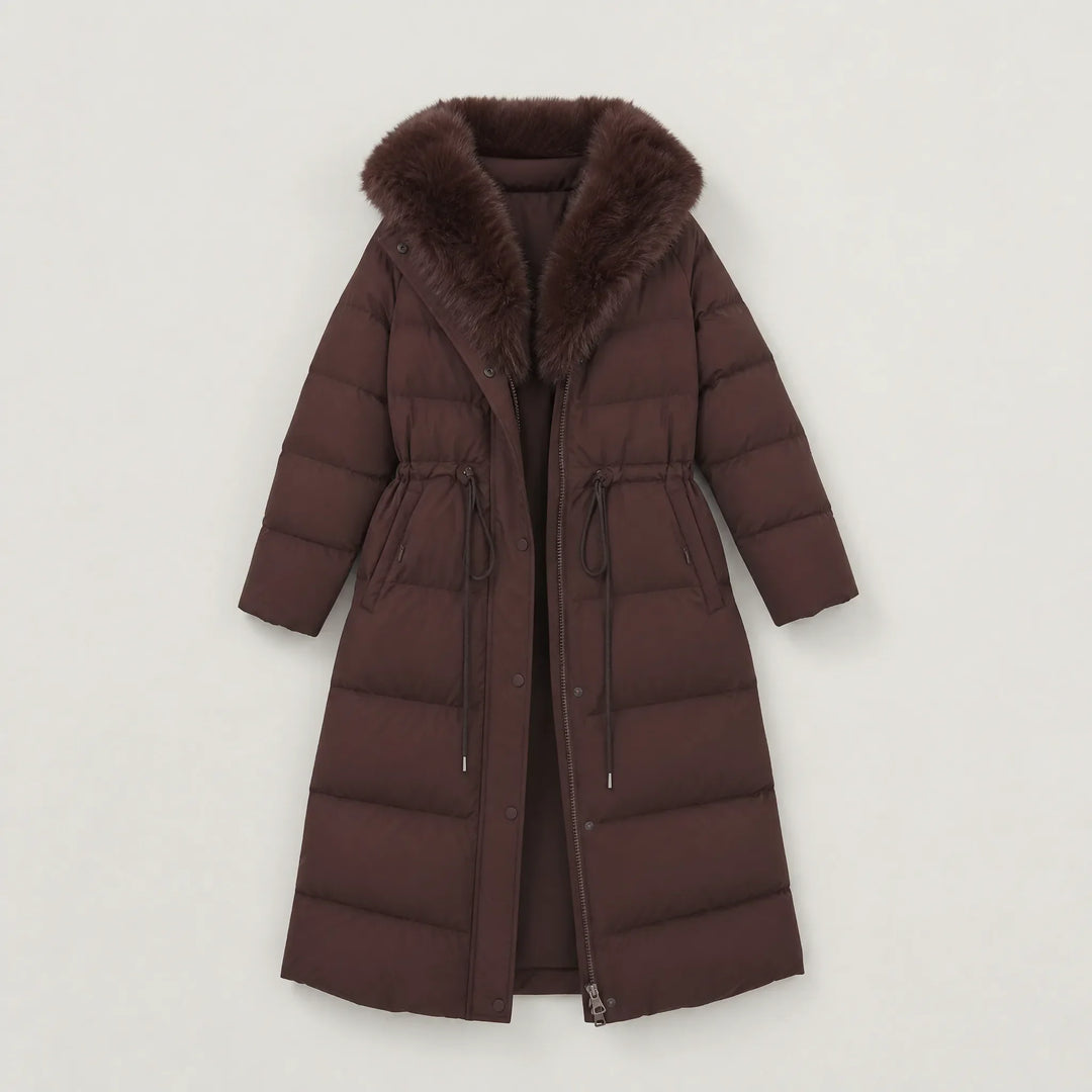 Manteau long marron à capuche