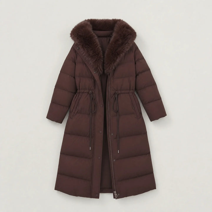 Manteau long marron à capuche