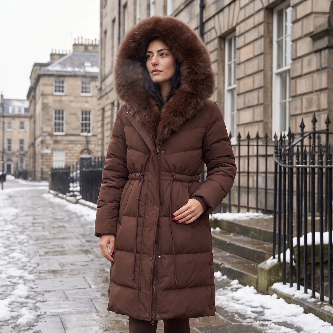 Manteau long marron à capuche