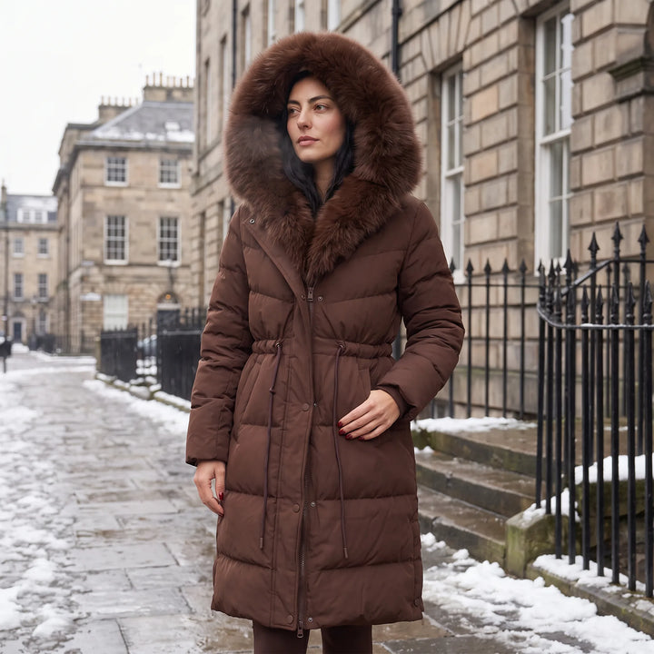 Manteau long marron à capuche