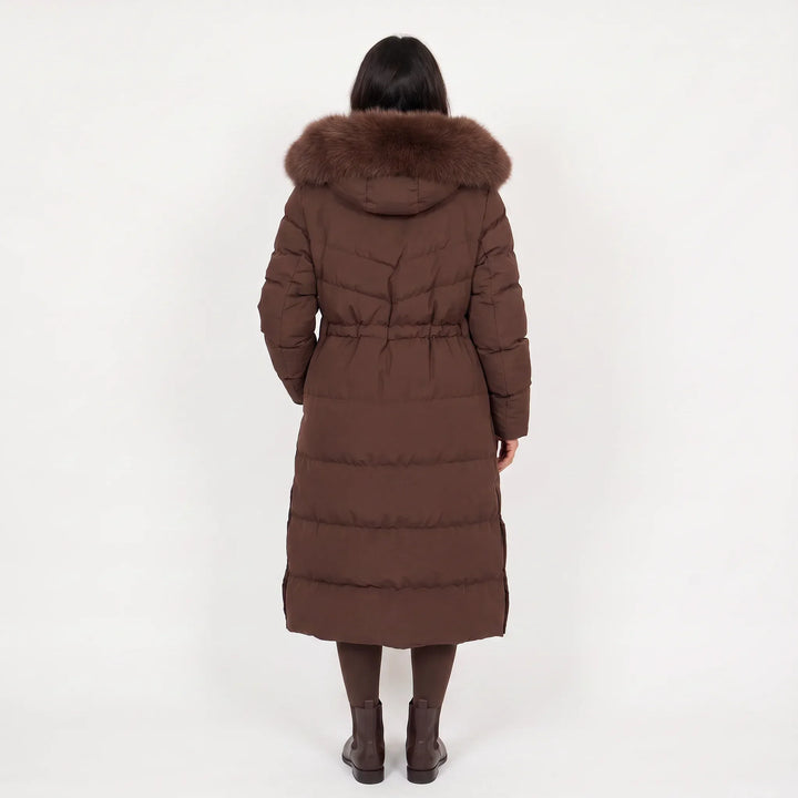 Manteau long marron à capuche