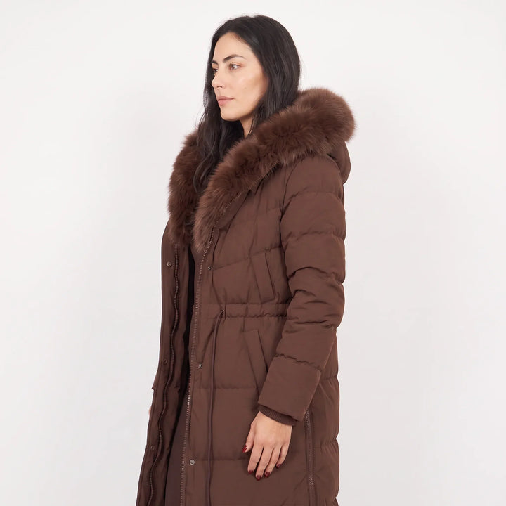 Manteau long marron à capuche