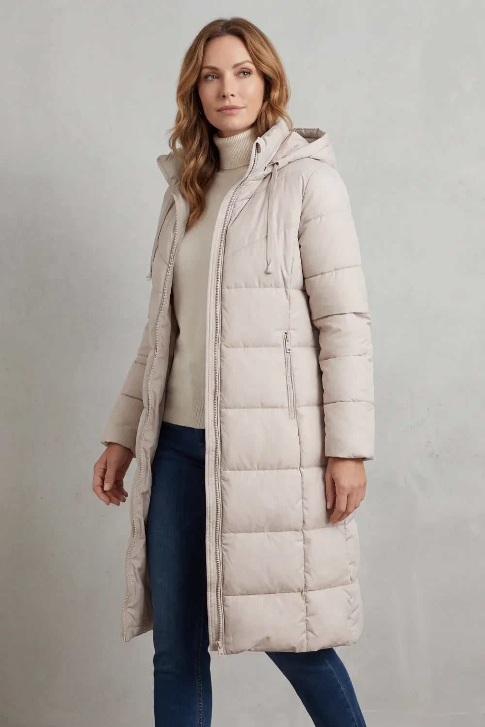 Manteau Long Matelassé à Capuche