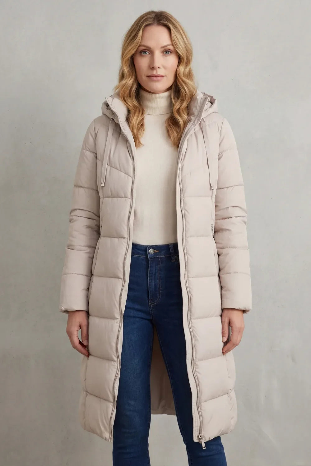 Manteau Long Matelassé à Capuche