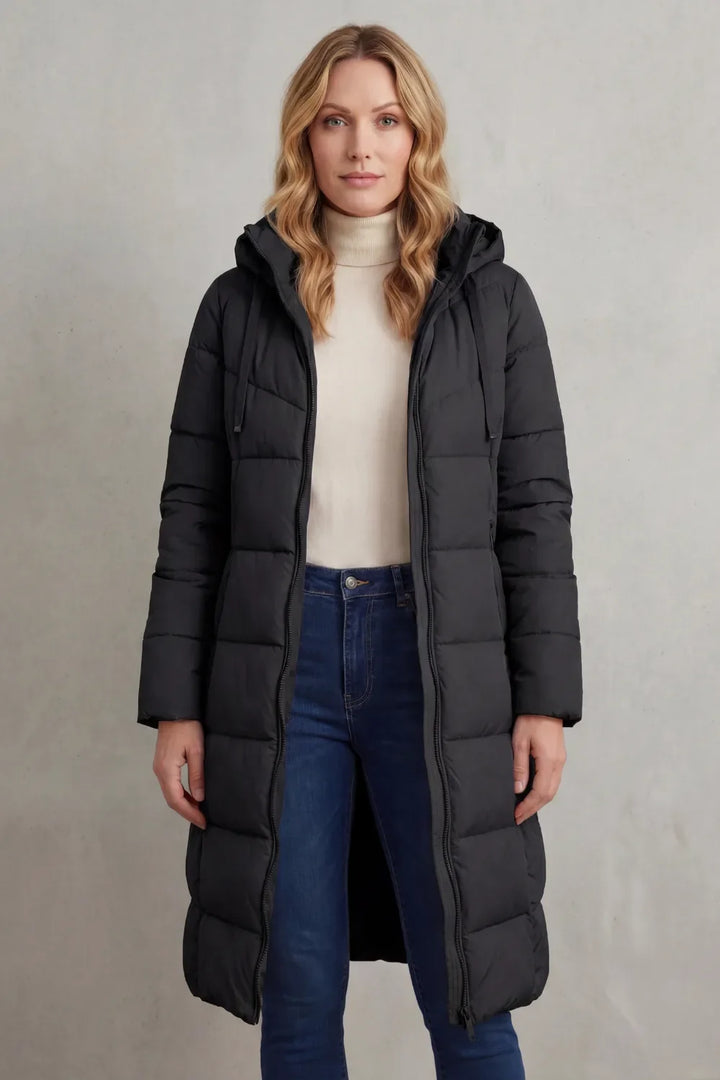 Manteau Long Matelassé à Capuche