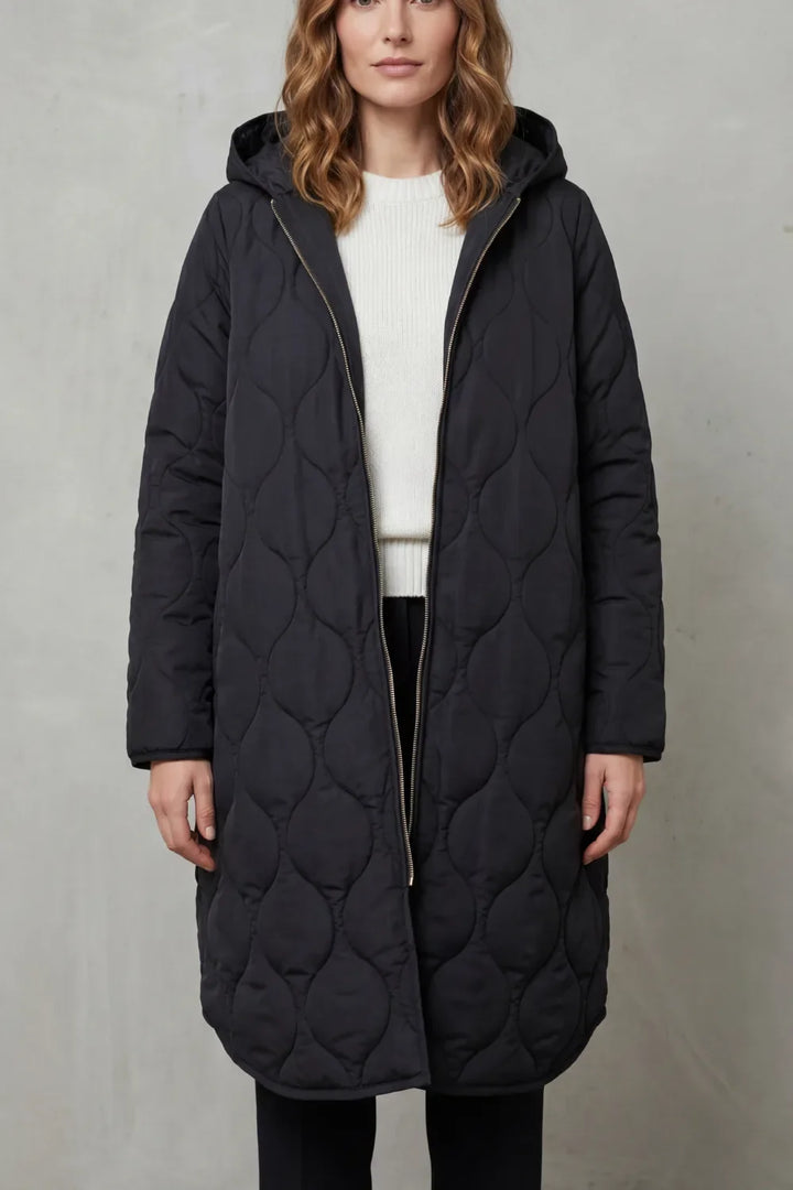 Manteau Long Matelassé Confortable – Bleu Foncé