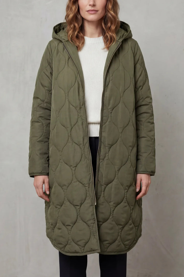 Manteau Long Matelassé Confortable – Vert Clair