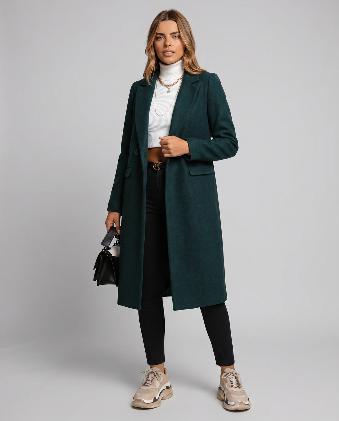 Manteau Long Structuré Vert