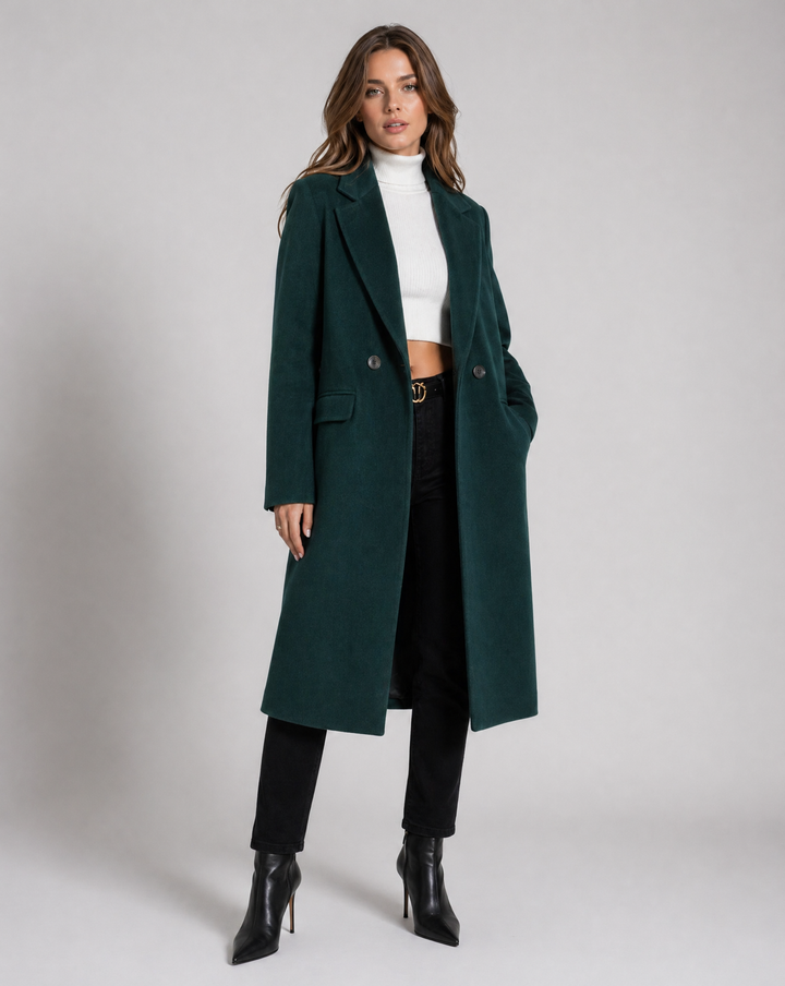 Manteau Long Structuré Vert – Vert