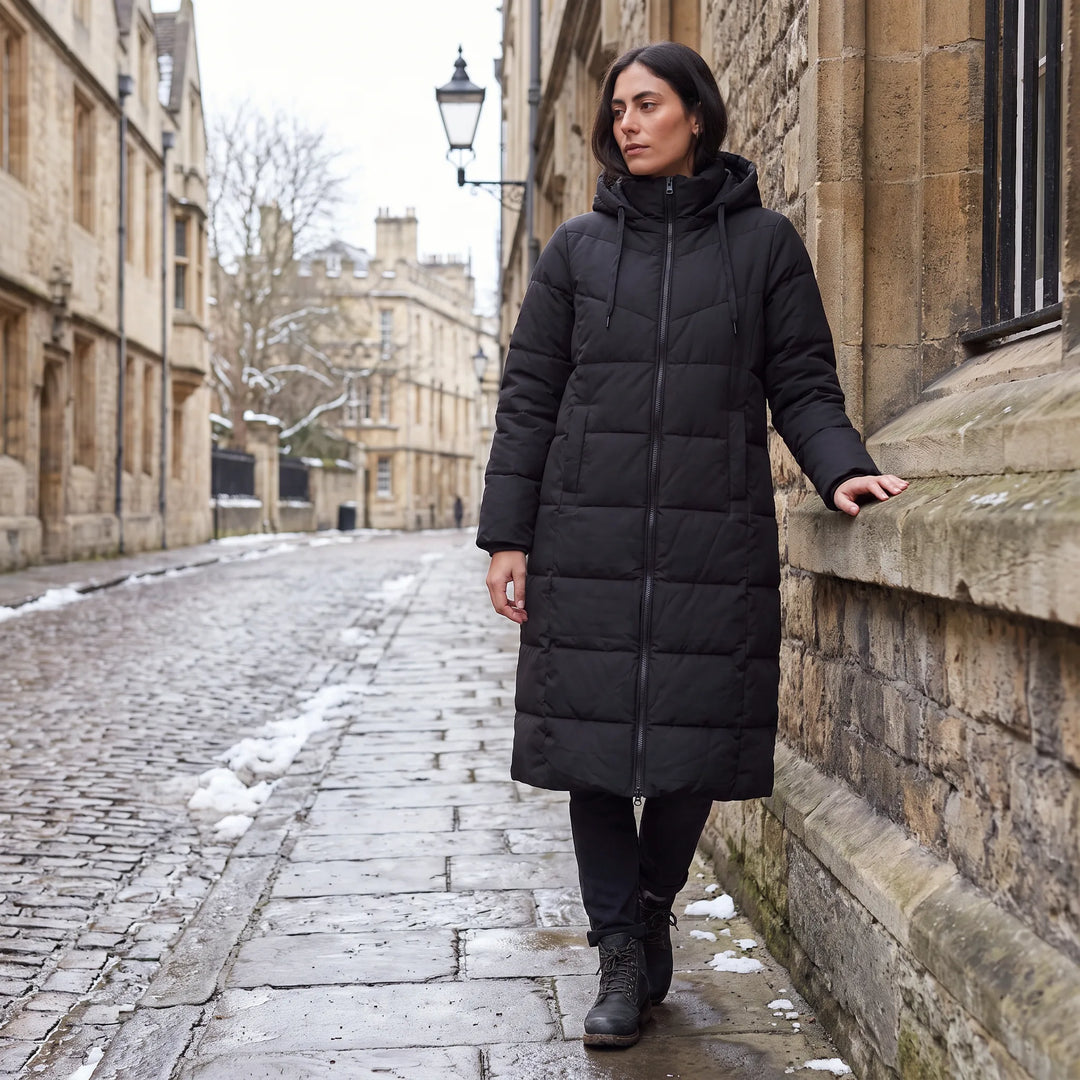 Manteau long zippé à capuche
