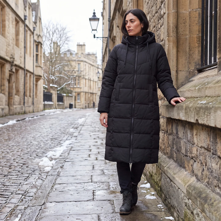 Manteau long zippé à capuche