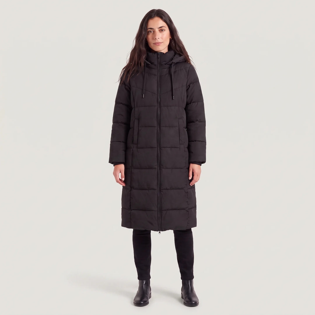 Manteau long zippé à capuche – Noir