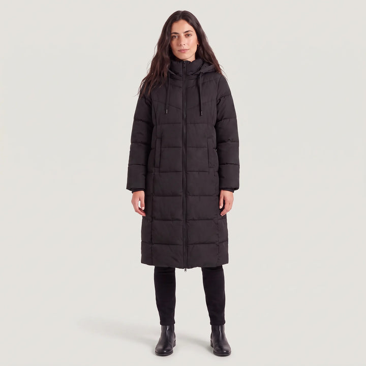 Manteau long zippé à capuche – Noir