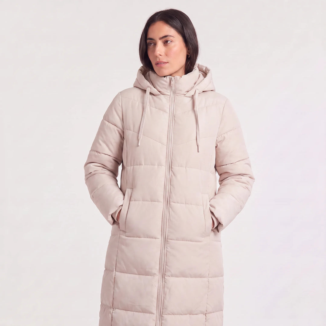 Manteau long zippé à capuche – Rose