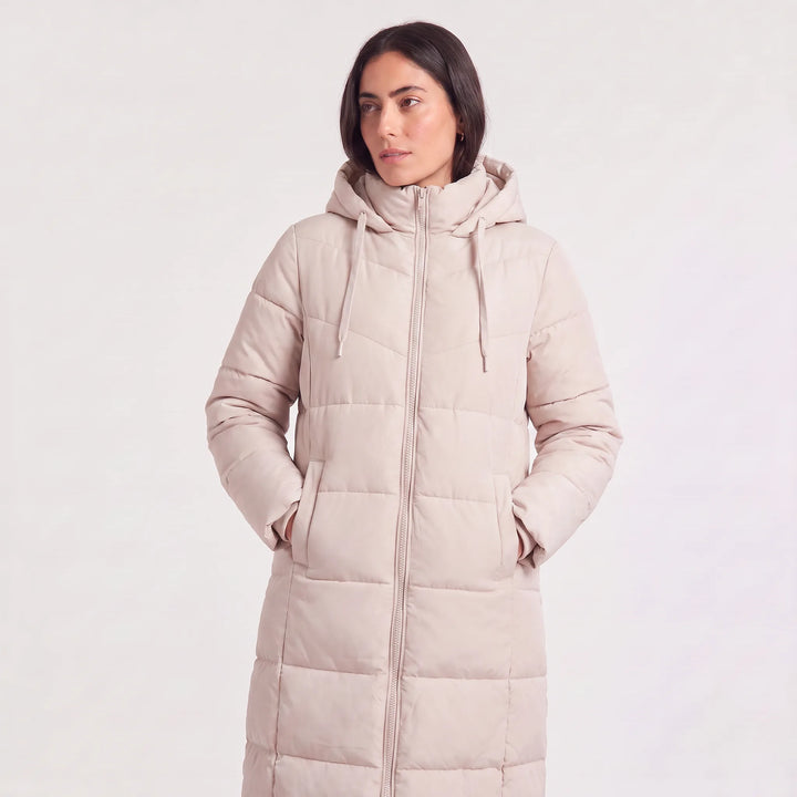 Manteau long zippé à capuche – Rose