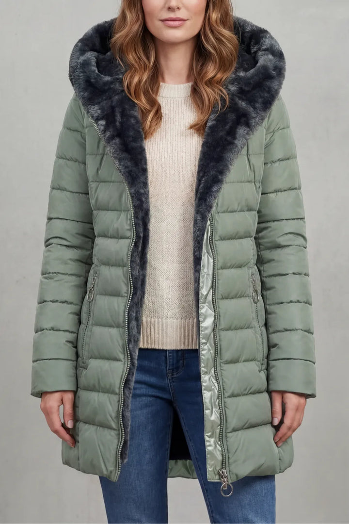 Manteau Matelassé à Capuche Douce – Vert Clair