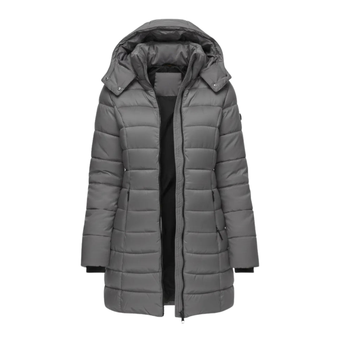 Manteau Mi-long Matelassé à Capuche – Grijs