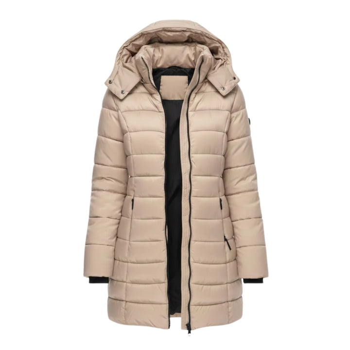 Manteau Mi-long Matelassé à Capuche – Kaki