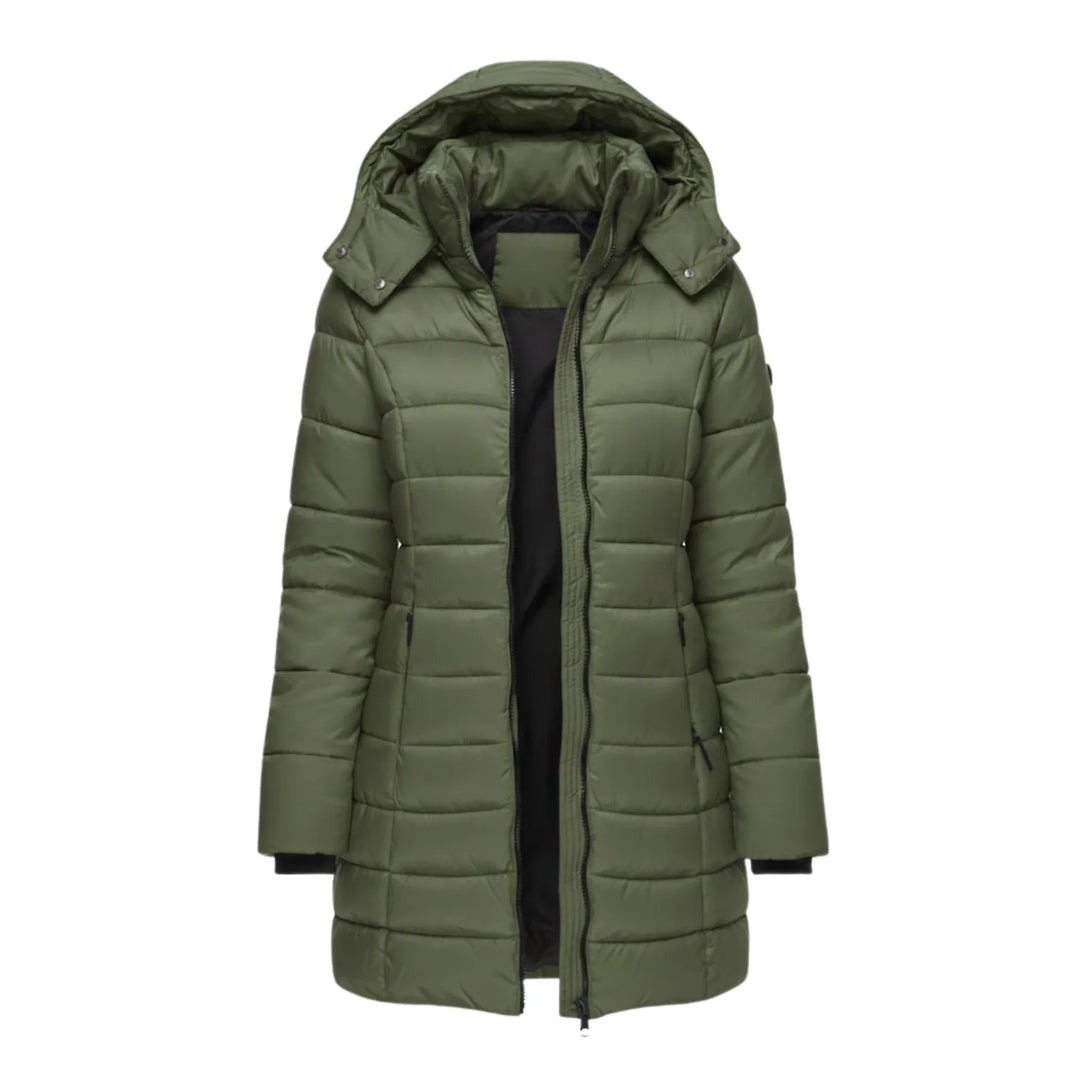 Manteau Mi-long Matelassé à Capuche – Legergroen