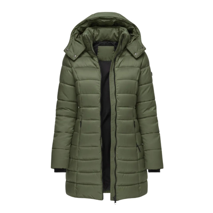 Manteau Mi-long Matelassé à Capuche – Legergroen