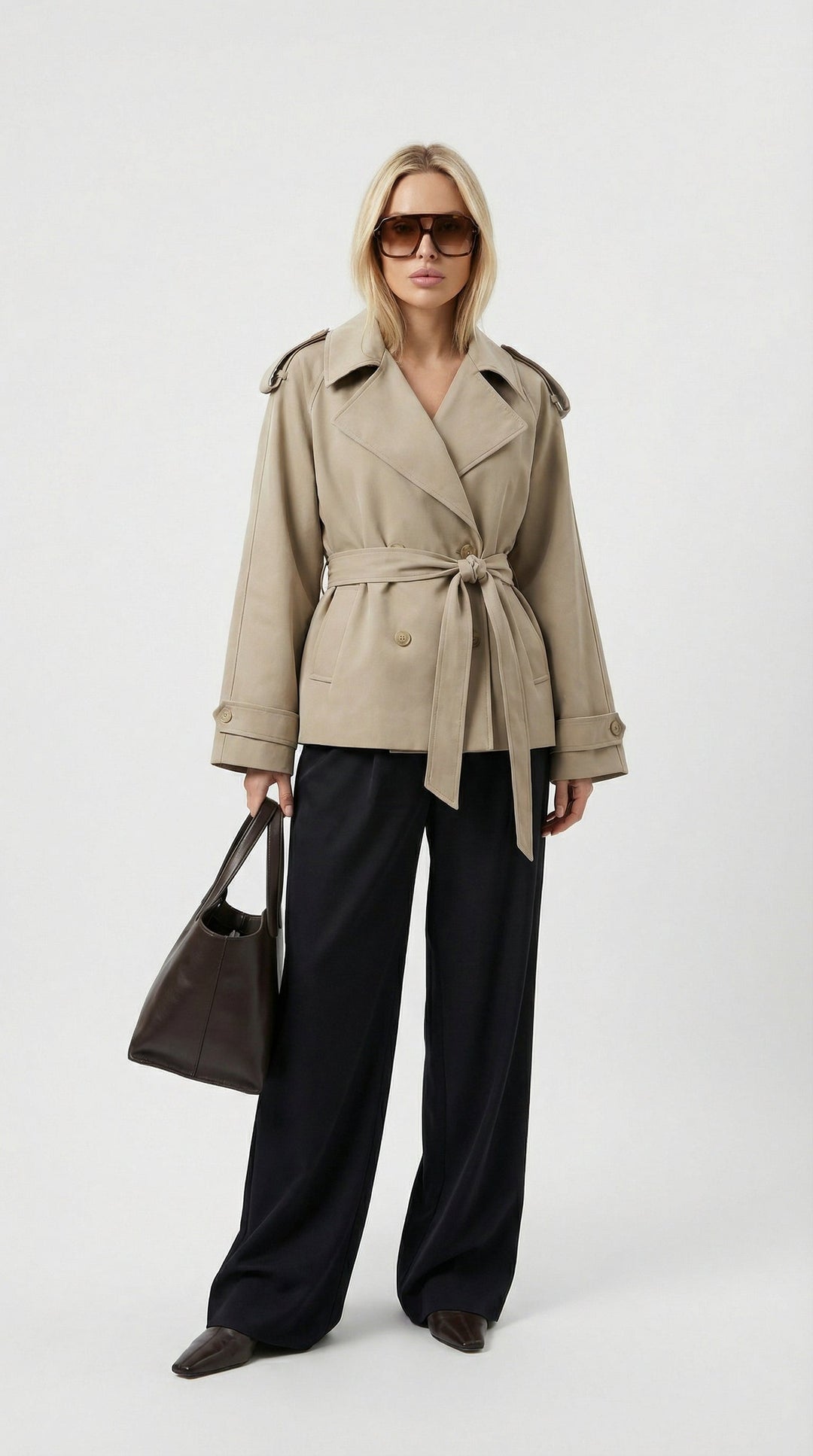 Manteau Trench Court Beige – Light Beige