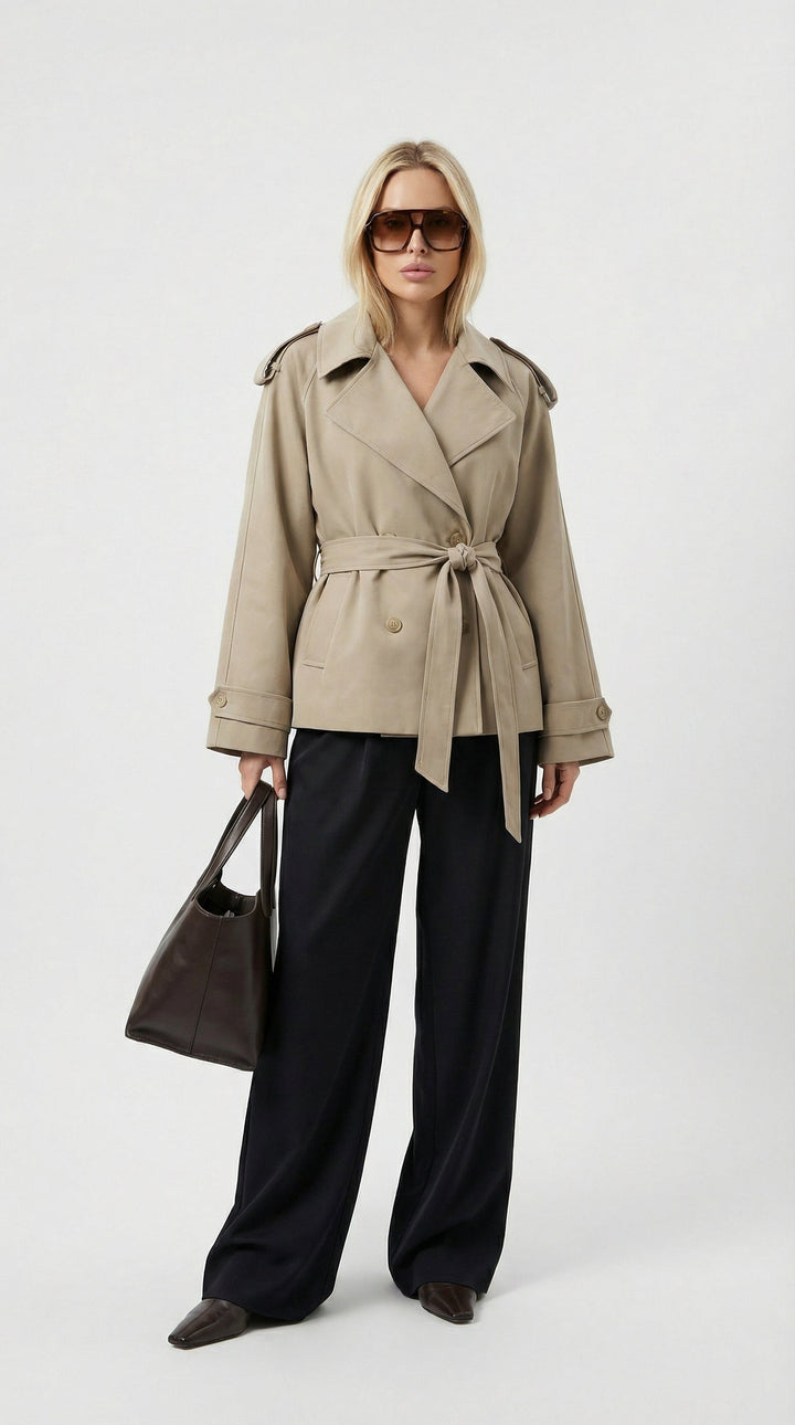 Manteau Trench Court Beige – Light Beige