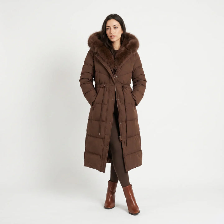 Manteau long marron à capuche – Marron