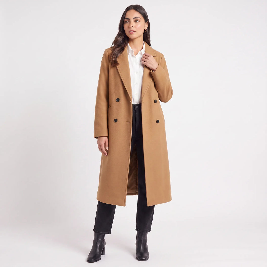 Manteau Long à Col Revers – Marron Clair