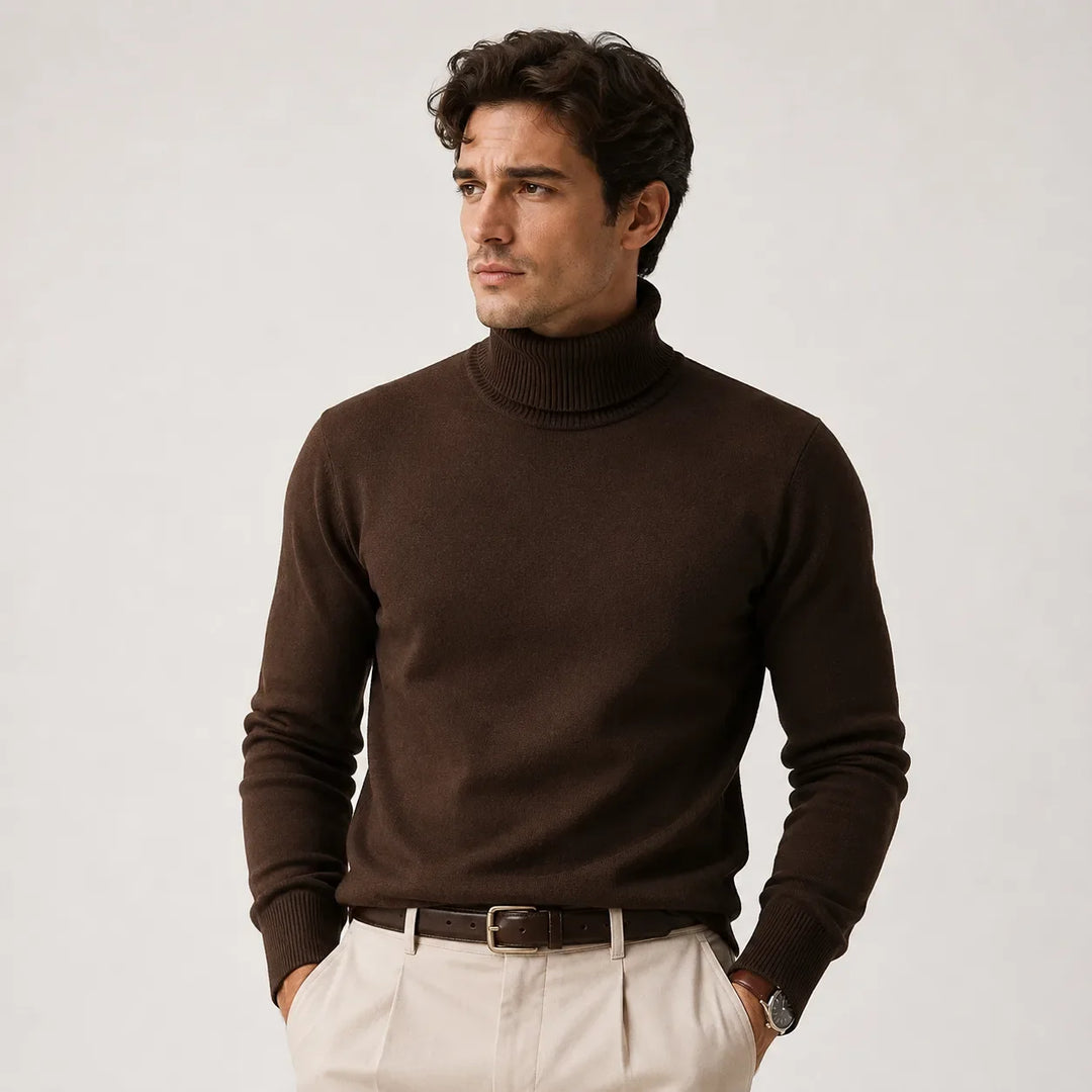 Pull Classique à Col Roulé – Marron