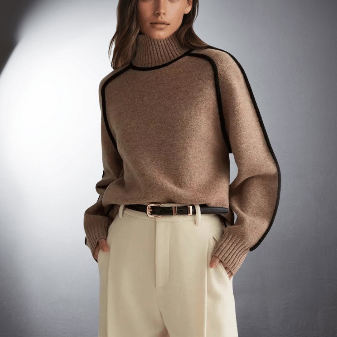 Pull élégant à lignes contrastées – Marron