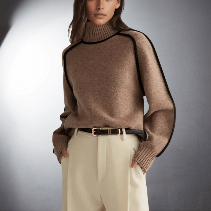 Pull élégant à lignes contrastées – Marron