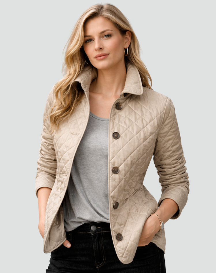 Veste Matelassée à Col Chemise – Marron