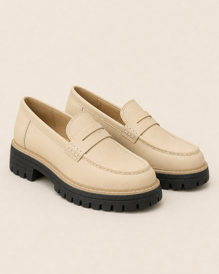 Mocassins à Plateforme Crantée – Blanc Cassé
