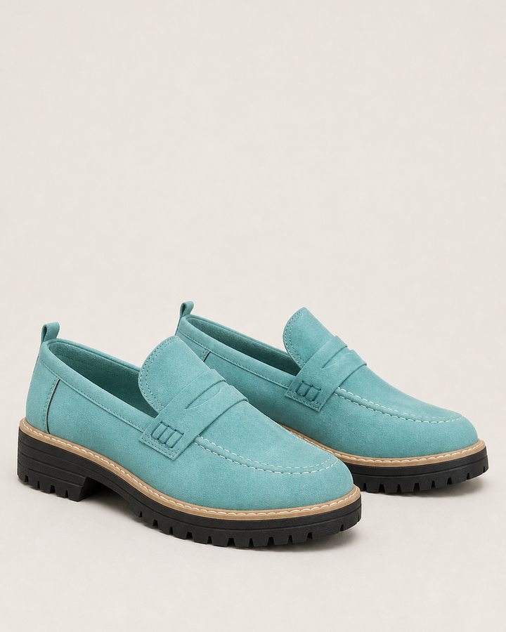 Mocassins à Plateforme Crantée – Bleu Lac