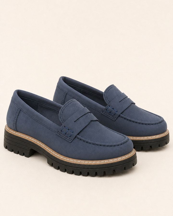 Mocassins à Plateforme Crantée – Bleu Marine