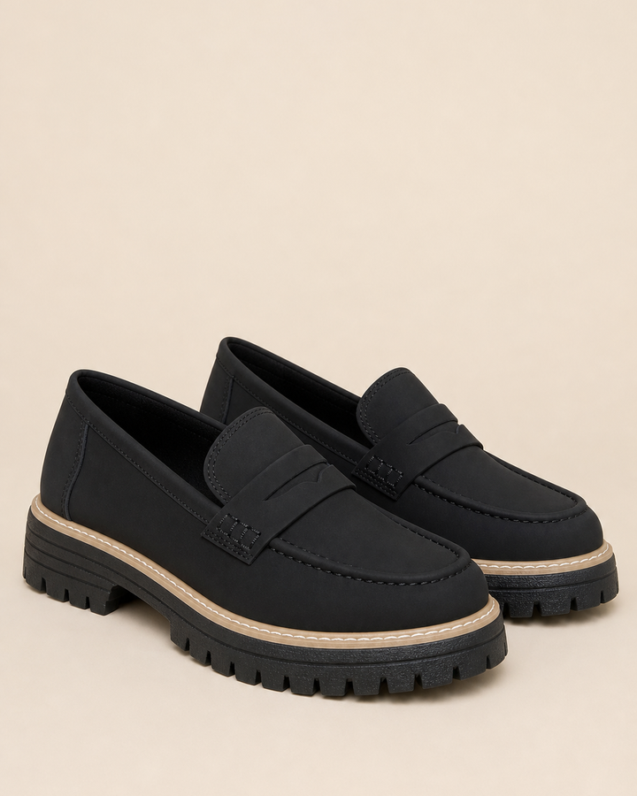Mocassins à Plateforme Crantée – Noir