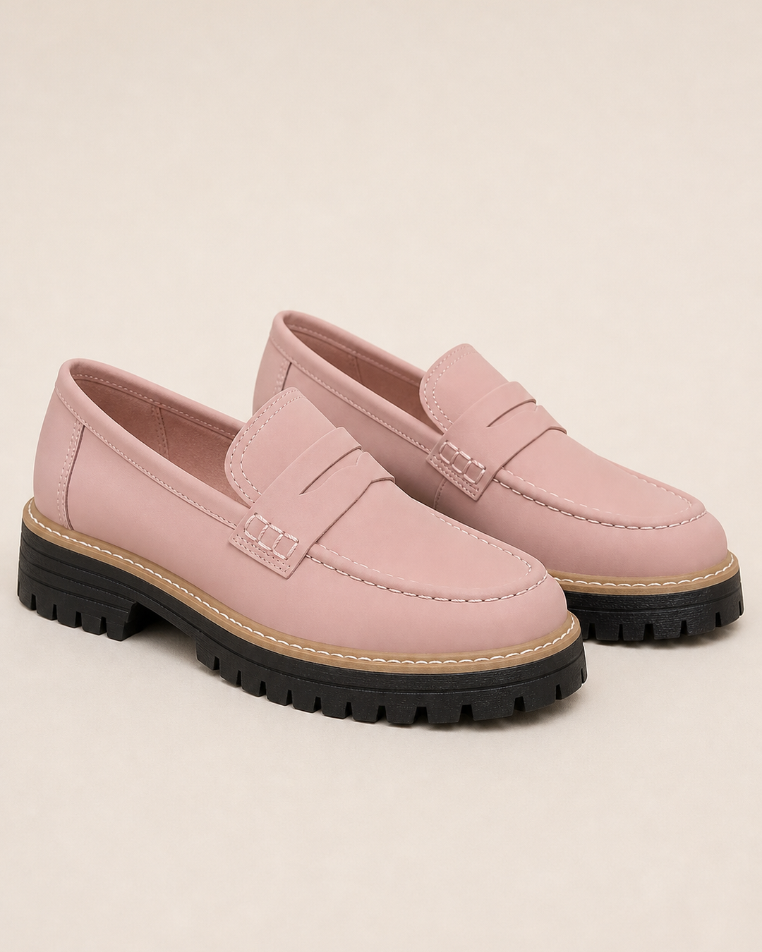 Mocassins à Plateforme Crantée – Rose