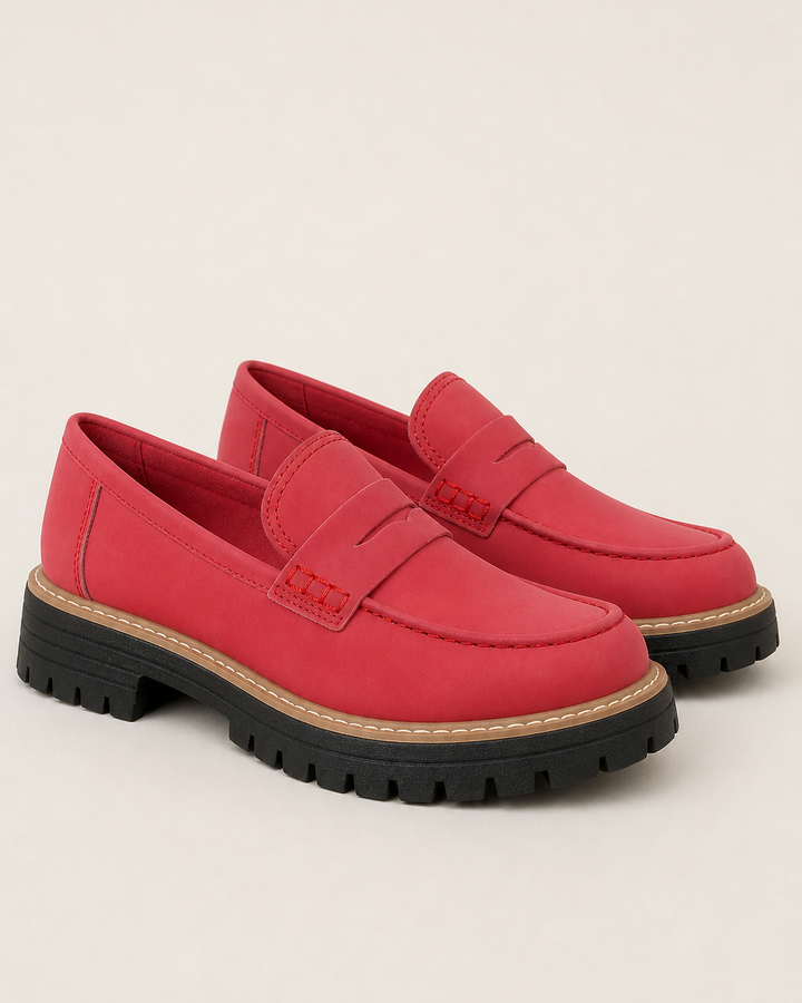 Mocassins à Plateforme Crantée – Rouge