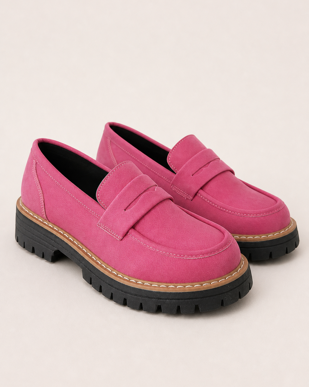 Mocassins à Plateforme Crantée – Rouge Rosé