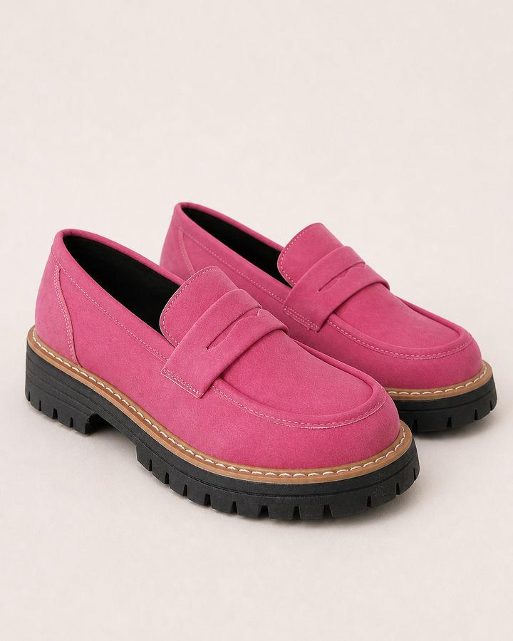 Mocassins à Plateforme Crantée – Rouge Rosé
