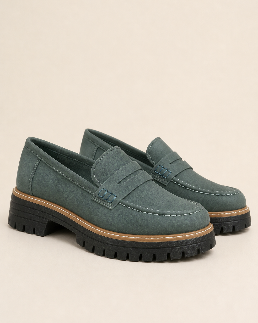 Mocassins à Plateforme Crantée – Vert Forêt